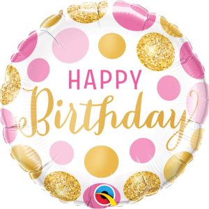 18″ Μπαλόνι Happy Birthday ροζ & χρυσά πουά