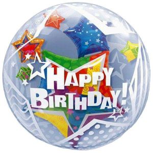 24″ Μπαλόνι αστέρια “Happy Birthday” bubble
