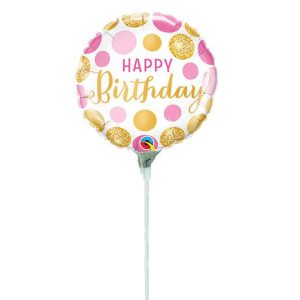 9″ Mini Shape Μπαλόνι ‘Happy Birthday’ Pink and Gold