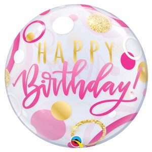 22″ Μπαλόνι Bubble Happy Birthday ροζ-χρυσό