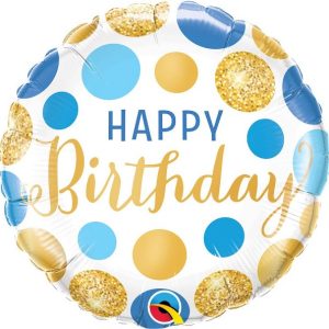 18″ Μπαλόνι Happy Birthday πουά μπλε-χρυσό